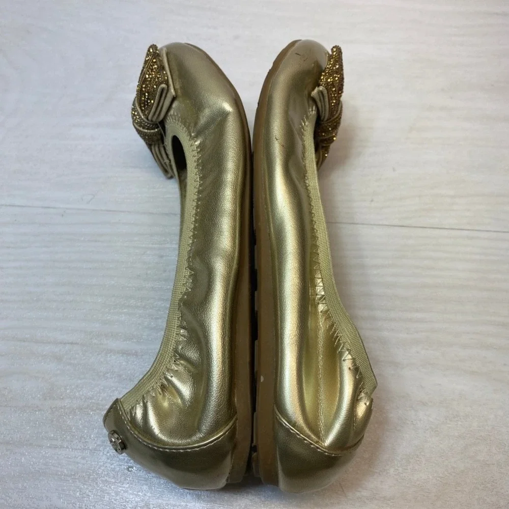 Stuart Weitzman Girls 4 Ballet Flats Fannie Chainbow Gold Rhinestone Party Shoes